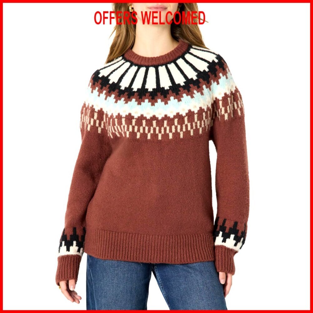 Oversized Fair Isle Pullover Sweater, Heavyweight Cotton Blend, Crewneck